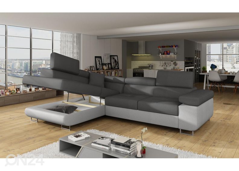 Kulmavuodesohva vuodevaatelaatikolla Bremen kuvasuurennos