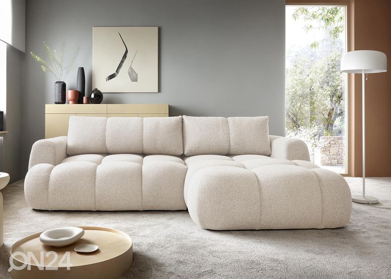 Kulmavuodesohva vuodevaatelaatikolla Miina kuvasuurennos