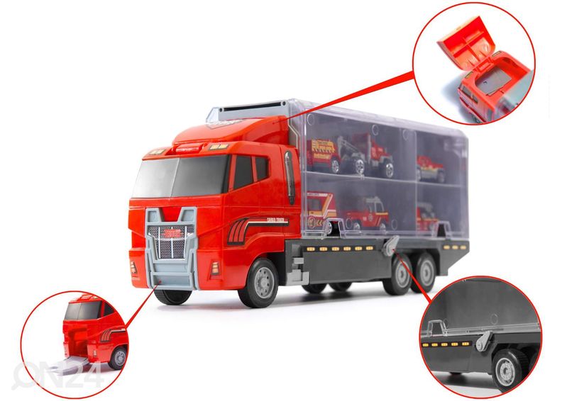 Kuorma-auto + 6 metallista pienoismalli autoa kuvasuurennos