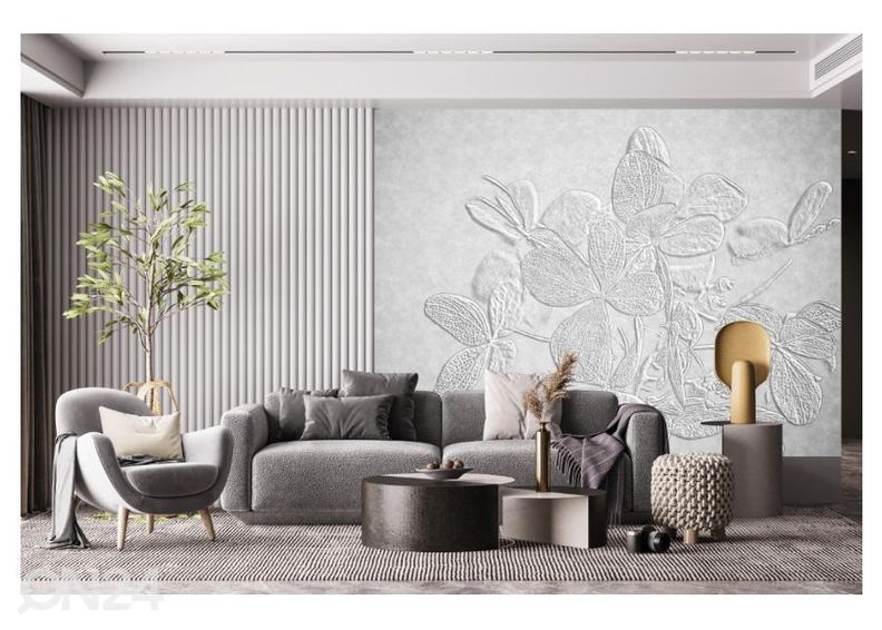 Kuvatapetti Fall Leaves in Grey 368x254 cm kuvasuurennos