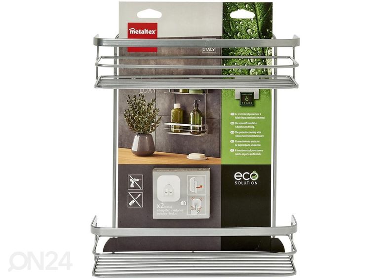 Kylpyhuoneen hylly Origin Luxy Ufix 2x, 26x10x30 cm, kromi kuvasuurennos