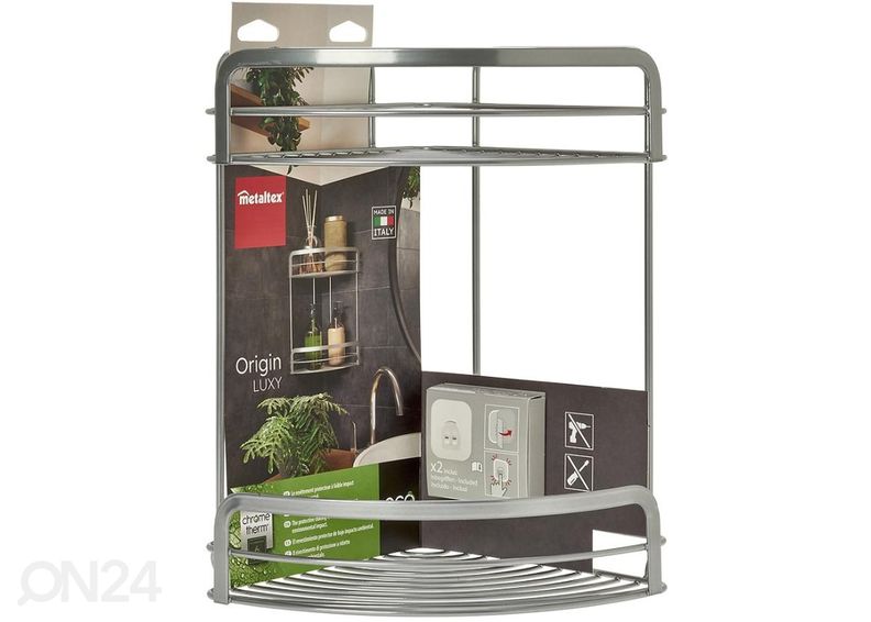 Kylpyhuoneen kulmahylly Origin Luxy Ufix 2x, 20x20x30 cm, kromi kuvasuurennos