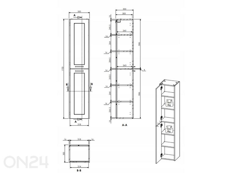 Kylpyhuonekaappi Sintra 170 cm kuvasuurennos