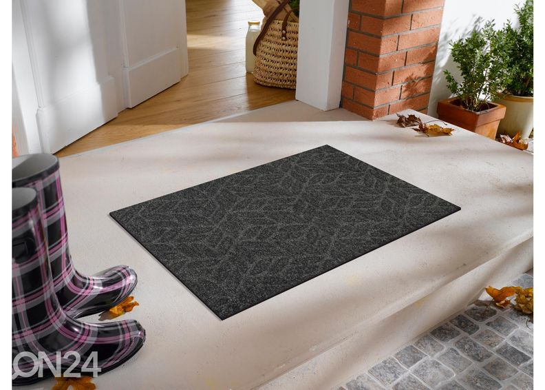 Kynnysmatto Dune Leaves dark grey 45x75 cm kuvasuurennos