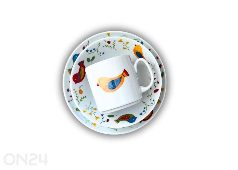 Lasten astiasto Iloiset linnut kuvasuurennos