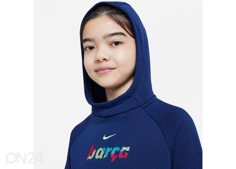 Lasten huppari Nike FC Barcelona Fleece Pullover Soccer Hoodie kuvasuurennos