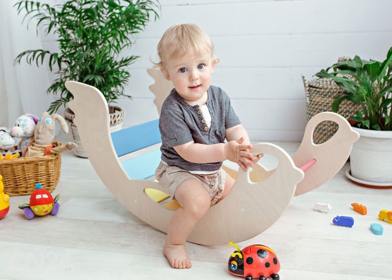 Lasten keinu Lintu Värikäs, luonnonsävyinen laita kuvasuurennos