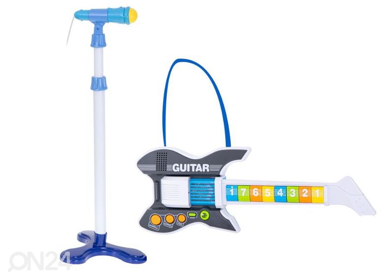 Lasten sähkökitara mikrofonilla sininen kuvasuurennos