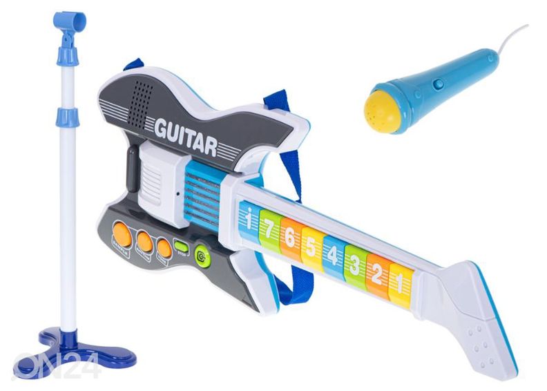 Lasten sähkökitara mikrofonilla sininen kuvasuurennos