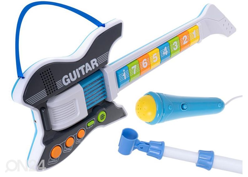 Lasten sähkökitara mikrofonilla sininen kuvasuurennos