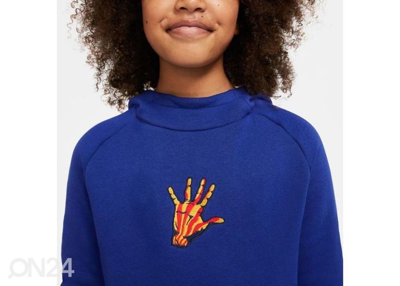 Lasten verryttelypaita Nike FC Barcelona Fleece Pullover Soccer Hoodie Jr CN1000 455 kuvasuurennos