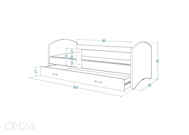 Lastensänky 80x180 cm, valkoinen kuvasuurennos