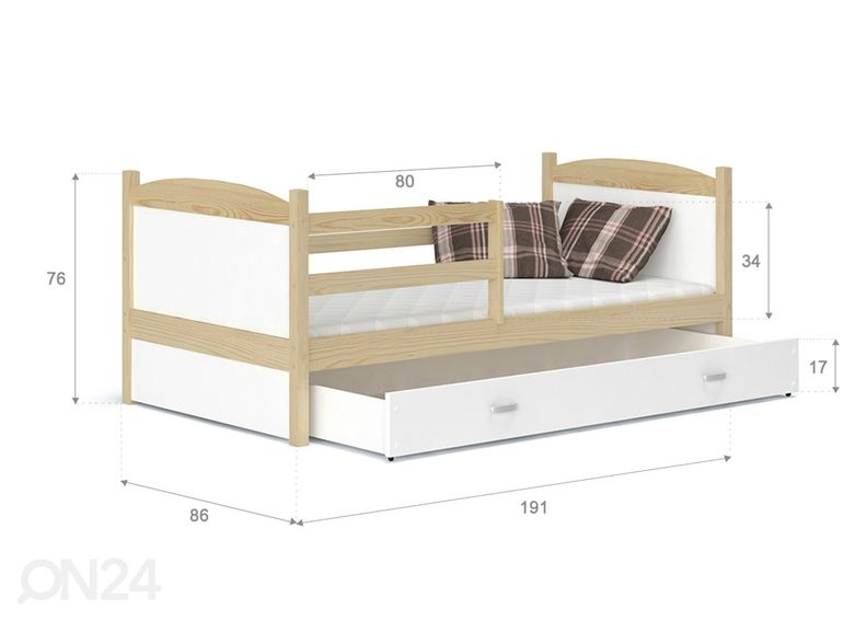 Lastensänky vuodevaatelaatikolla 80x190 cm+patja kuvasuurennos