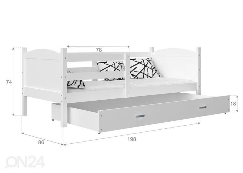 Lastensänky vuodevaatelaatikolla 80x190 cm+patja kuvasuurennos