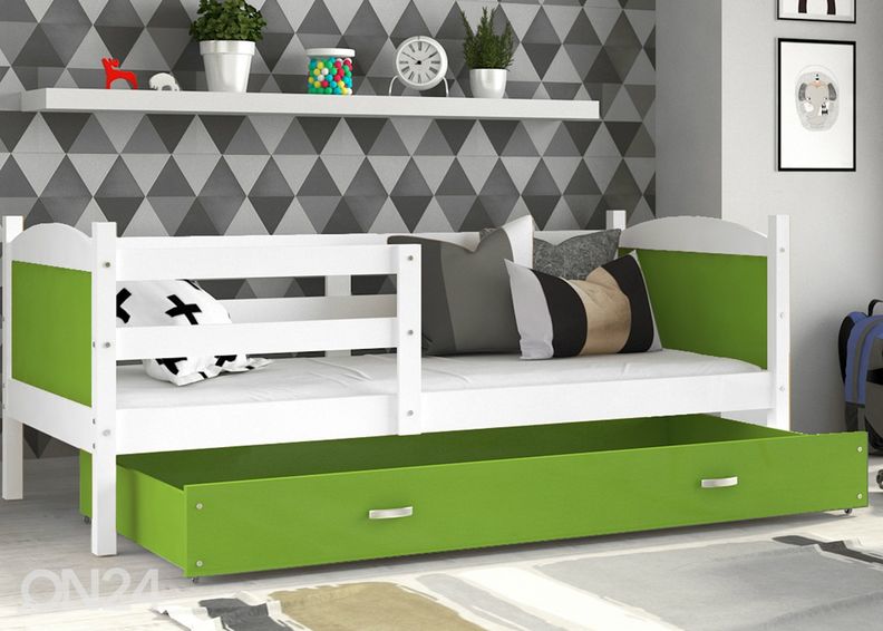 Lastensänky vuodevaatelaatikolla 80x190 cm+patja kuvasuurennos