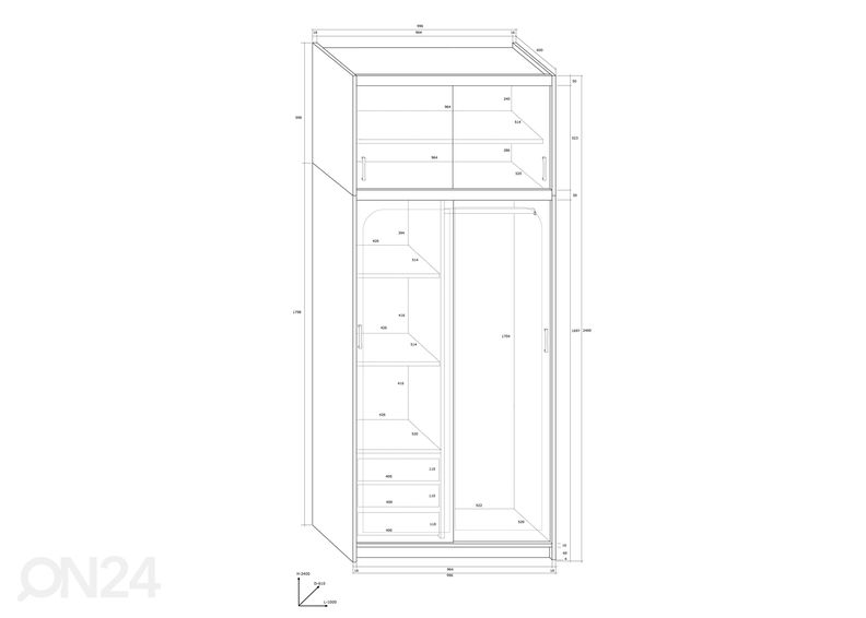 Liukuovikaappi Court 100 cm peilillä kuvasuurennos
