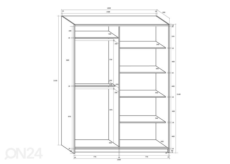 Liukuovikaappi Durrus 160 cm kuvasuurennos