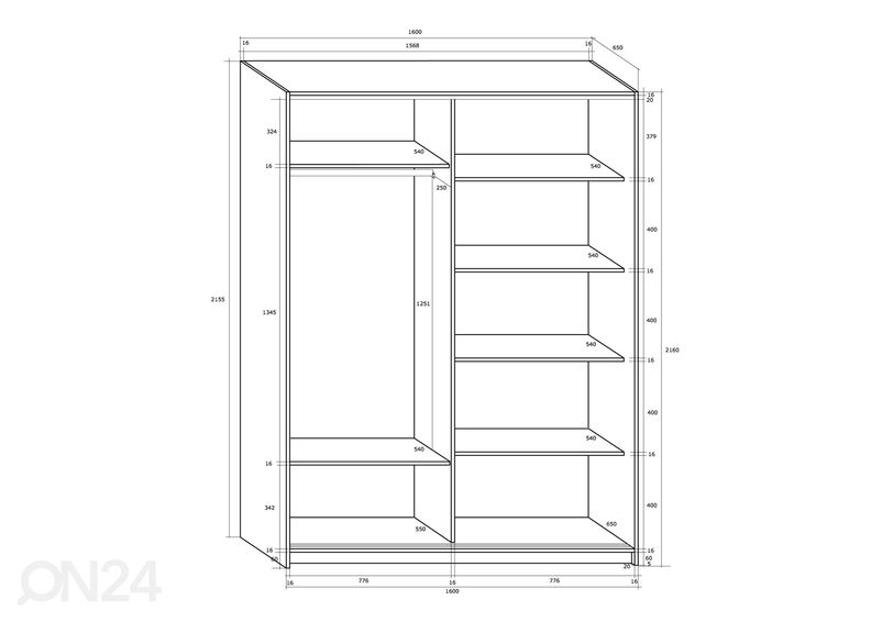 Liukuovikaappi Durrus 160 cm kuvasuurennos