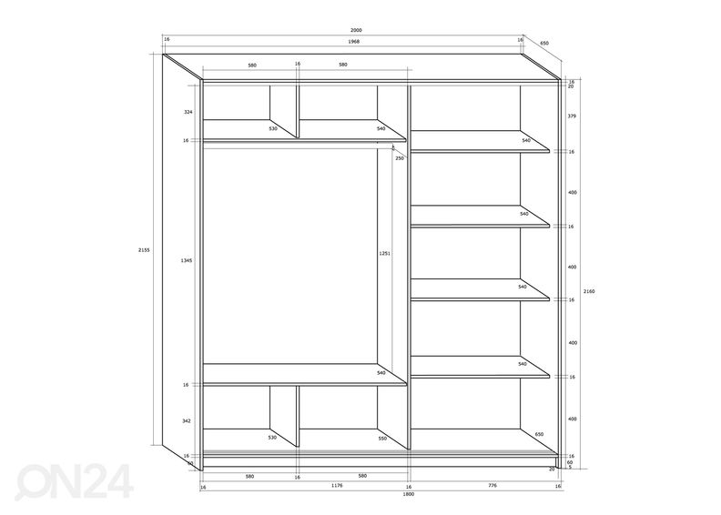 Liukuovikaappi Durrus 200 cm kuvasuurennos