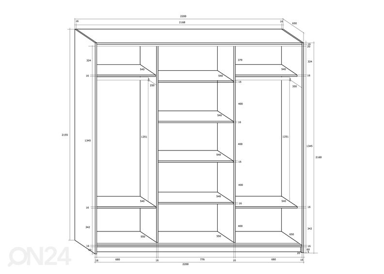 Liukuovikaappi Durrus 220 cm kuvasuurennos