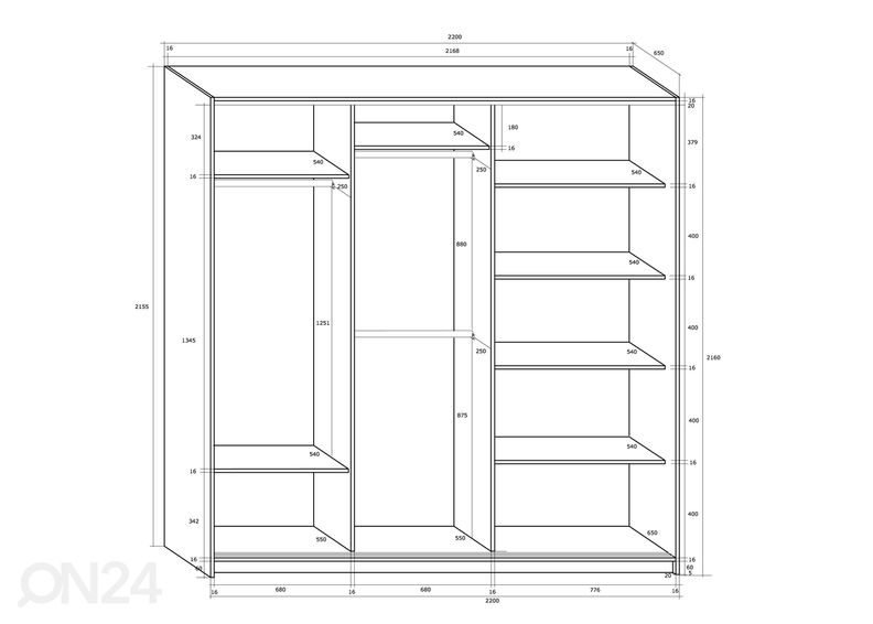 Liukuovikaappi Durrus 220 cm kuvasuurennos