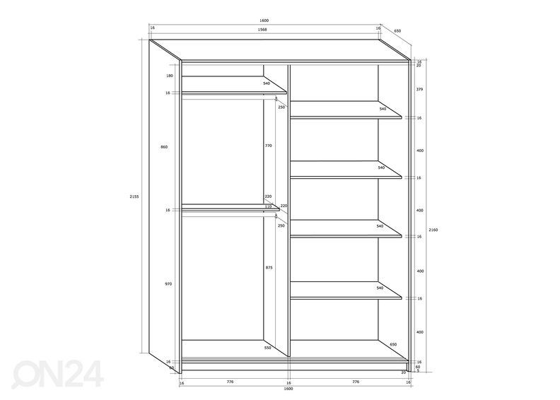 Liukuovikaappi Durrus II 160 cm kuvasuurennos
