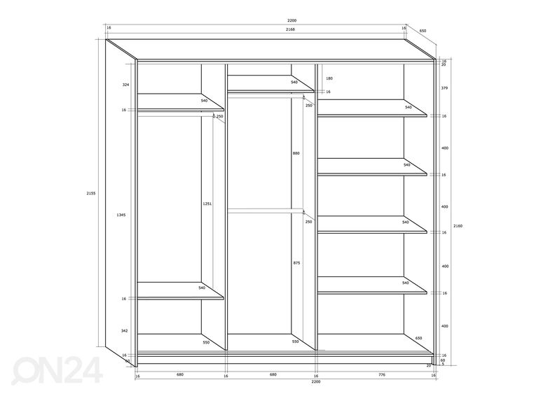 Liukuovikaappi Durrus II 220 cm kuvasuurennos