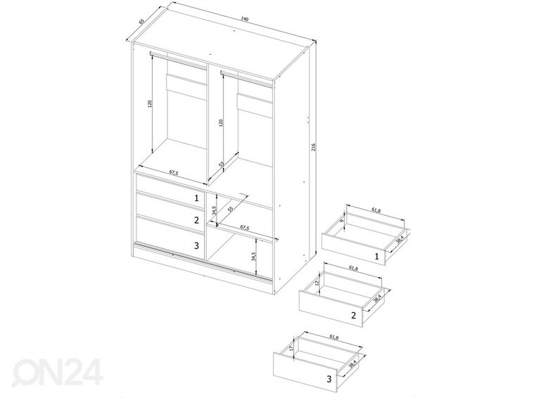 Liukuovikaappi peilillä Haines 140 cm kuvasuurennos