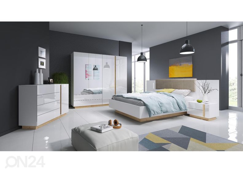 Makuuhuoneen kalustesetti Arco 160x200 cm, Grandsoni tammi / valkoinen korkeakiilto kuvasuurennos