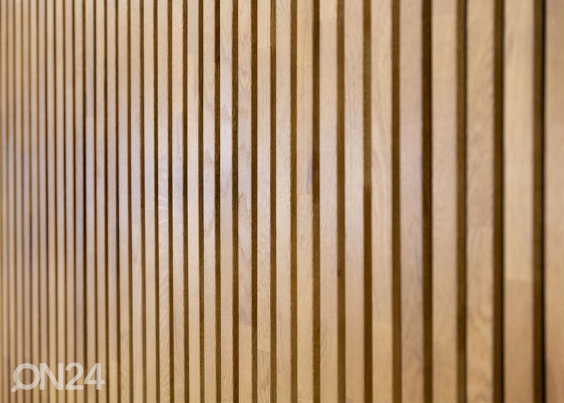 Massiivipuusta valmistettu akustinen seinäpaneeli 240x60 cm kuvasuurennos