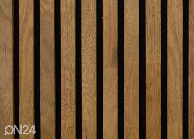 Massiivipuusta valmistettu akustinen seinäpaneeli 240x60 cm kuvasuurennos