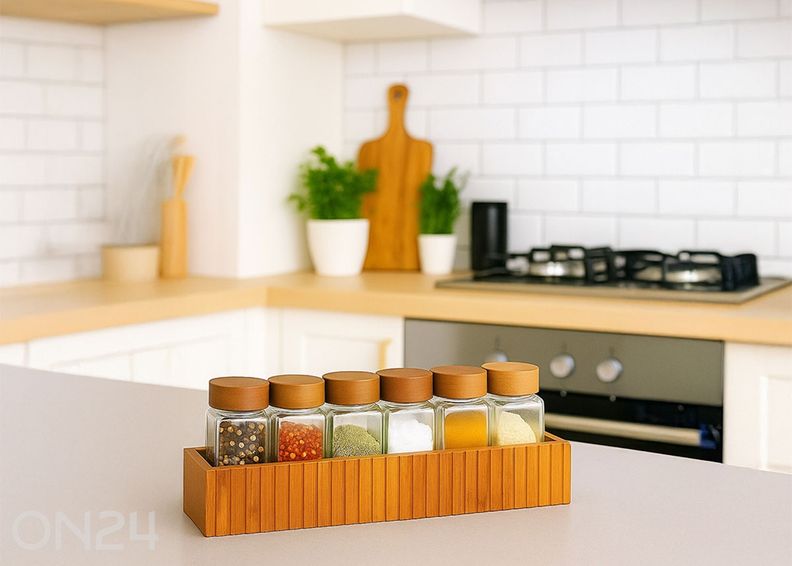 Maustehylly Mera + 6 maustepurkkia kuvasuurennos