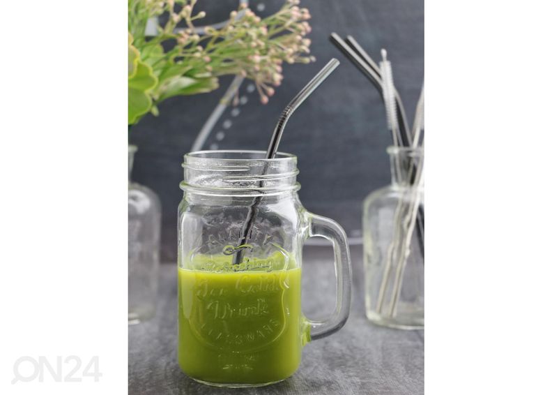 Metalliset juomapillit, 3 kpl + pilliharja kuvasuurennos