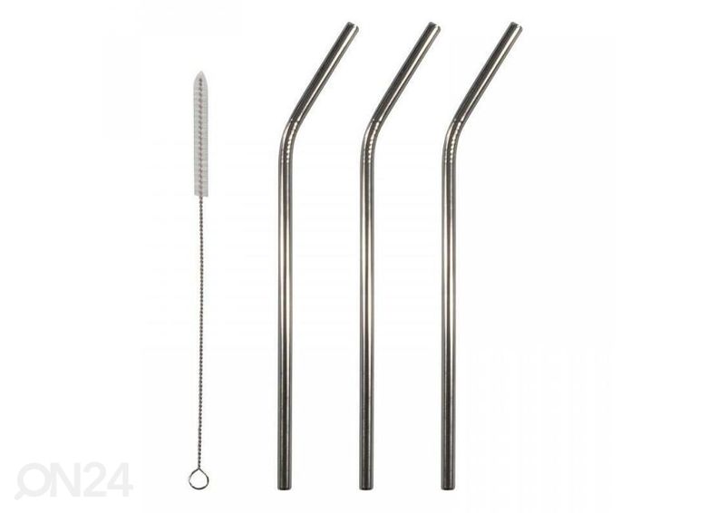 Metalliset juomapillit, 3 kpl + pilliharja kuvasuurennos