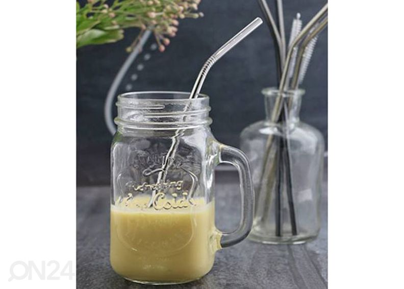 Metalliset juomapillit, 3 kpl + pilliharja kuvasuurennos