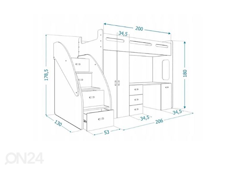 Monitoimisänky + patja 80x200 cm, valkoinen kuvasuurennos