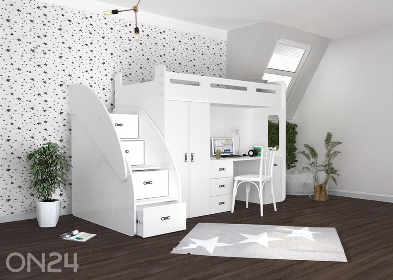 Monitoimisänky + patja 80x200 cm, valkoinen kuvasuurennos