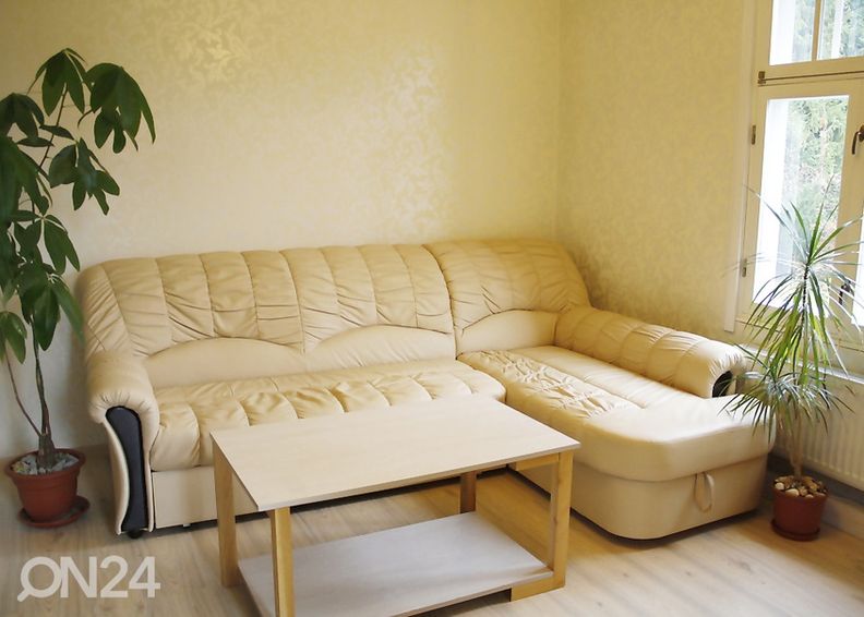 Nahka kulmavuodesohva vuodevaatelaatikolla kuvasuurennos