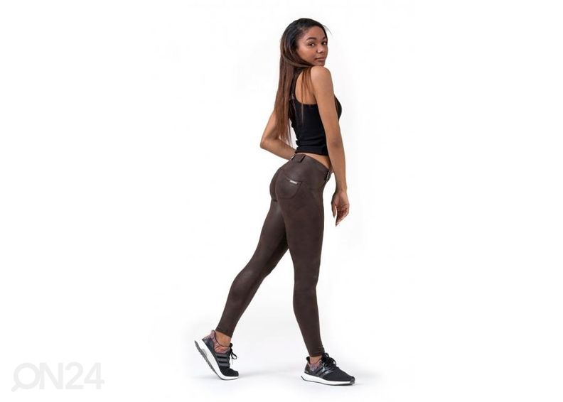Naisten leggingsit Nebbia Leather Look Bubble Butt 538, ruskeat, koko M kuvasuurennos
