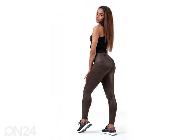 Naisten leggingsit Nebbia Leather Look Bubble Butt 538, ruskeat, koko M kuvasuurennos