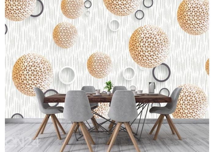 Non-woven kuvatapetti 3D Wallpaper with Golden Ball Sphere and Circles 400x260 cm kuvasuurennos