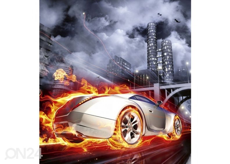 Non-woven kuvatapetti Car in flames 375x250 cm kuvasuurennos