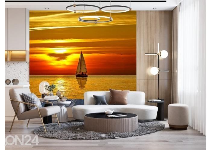 Non-woven kuvatapetti Sail Boat at Sunset 400x260 cm kuvasuurennos