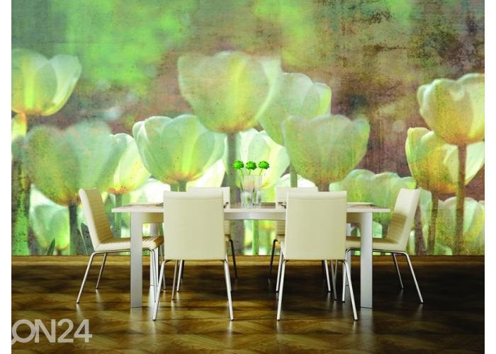 Non-woven kuvatapetti White Tulips Abstract 150x250 cm kuvasuurennos