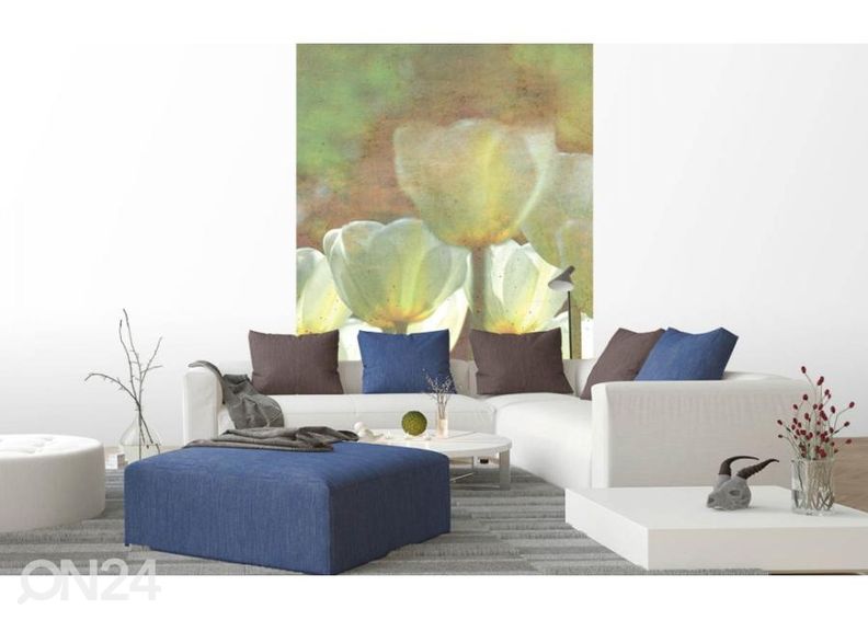Non-woven kuvatapetti White Tulips Abstract 375x250 cm kuvasuurennos