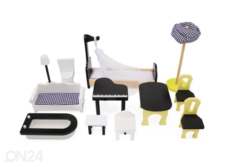 Nukkekoti + huonekalut ja LED-valot kuvasuurennos