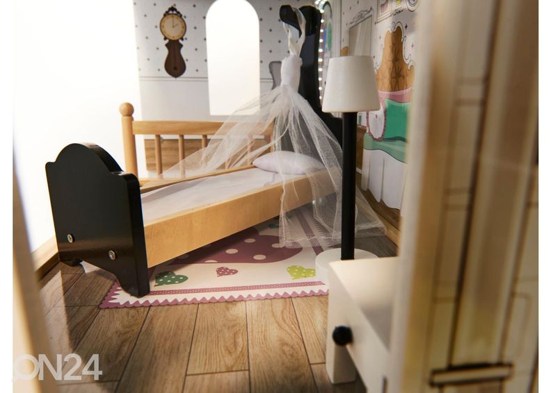 Nukkekoti + huonekalut ja LED-valot kuvasuurennos