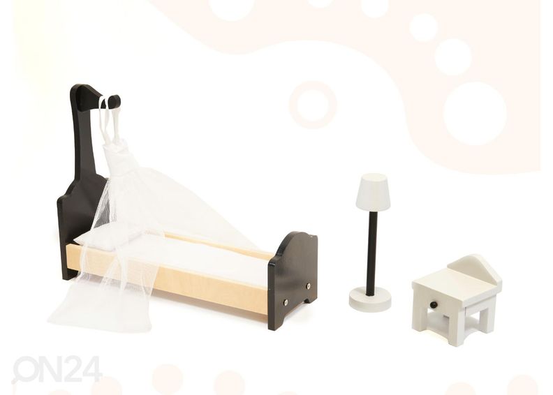 Nukkekoti + huonekalut ja LED-valot kuvasuurennos