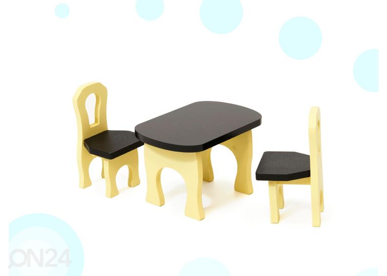 Nukkekoti + huonekalut ja LED-valot kuvasuurennos