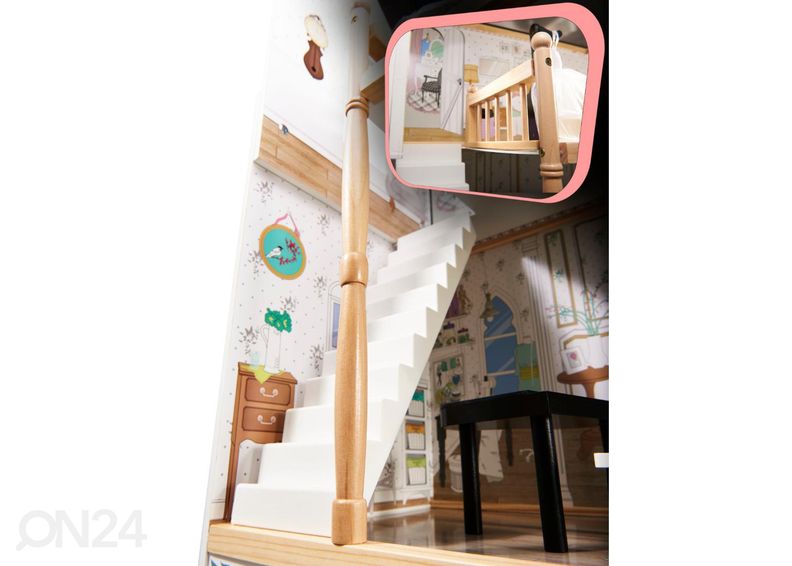 Nukkekoti + huonekalut ja LED-valot kuvasuurennos